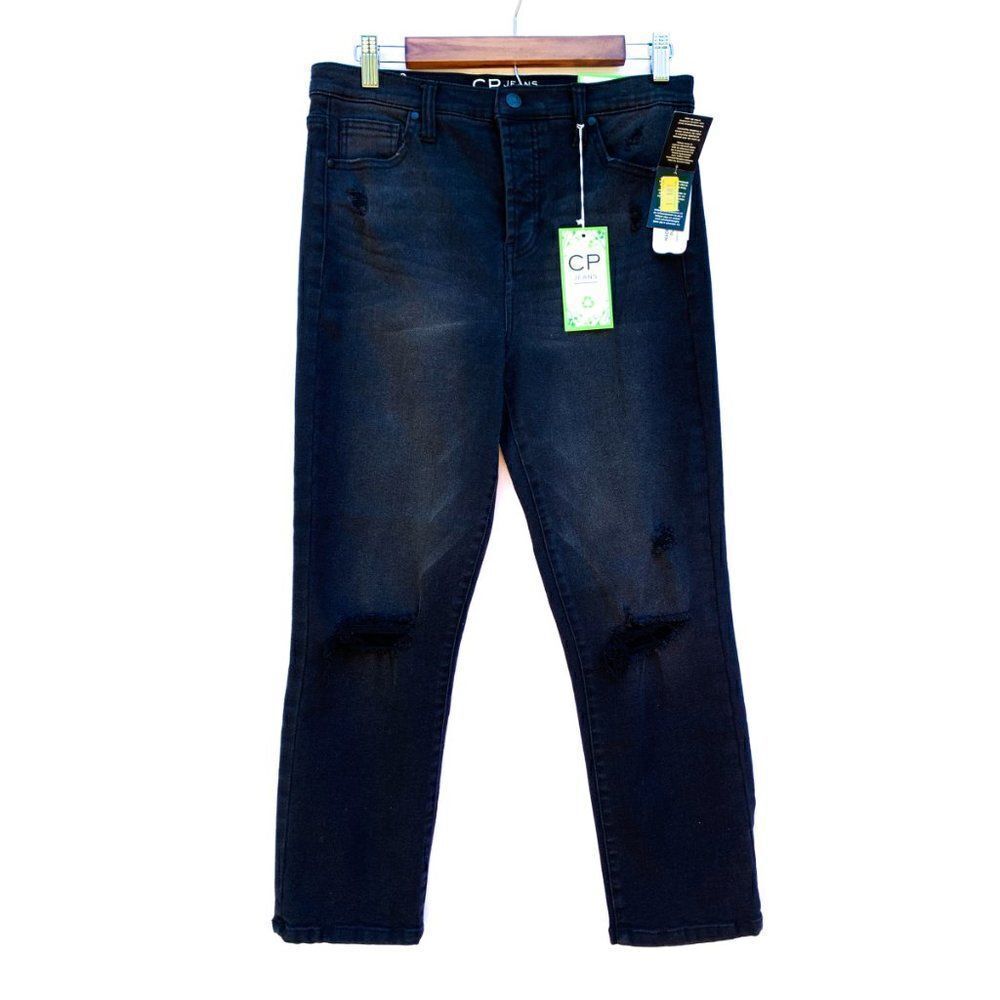 NWT CP Black Ripped High Rise Cropped Straight Leg Stretch Jeans